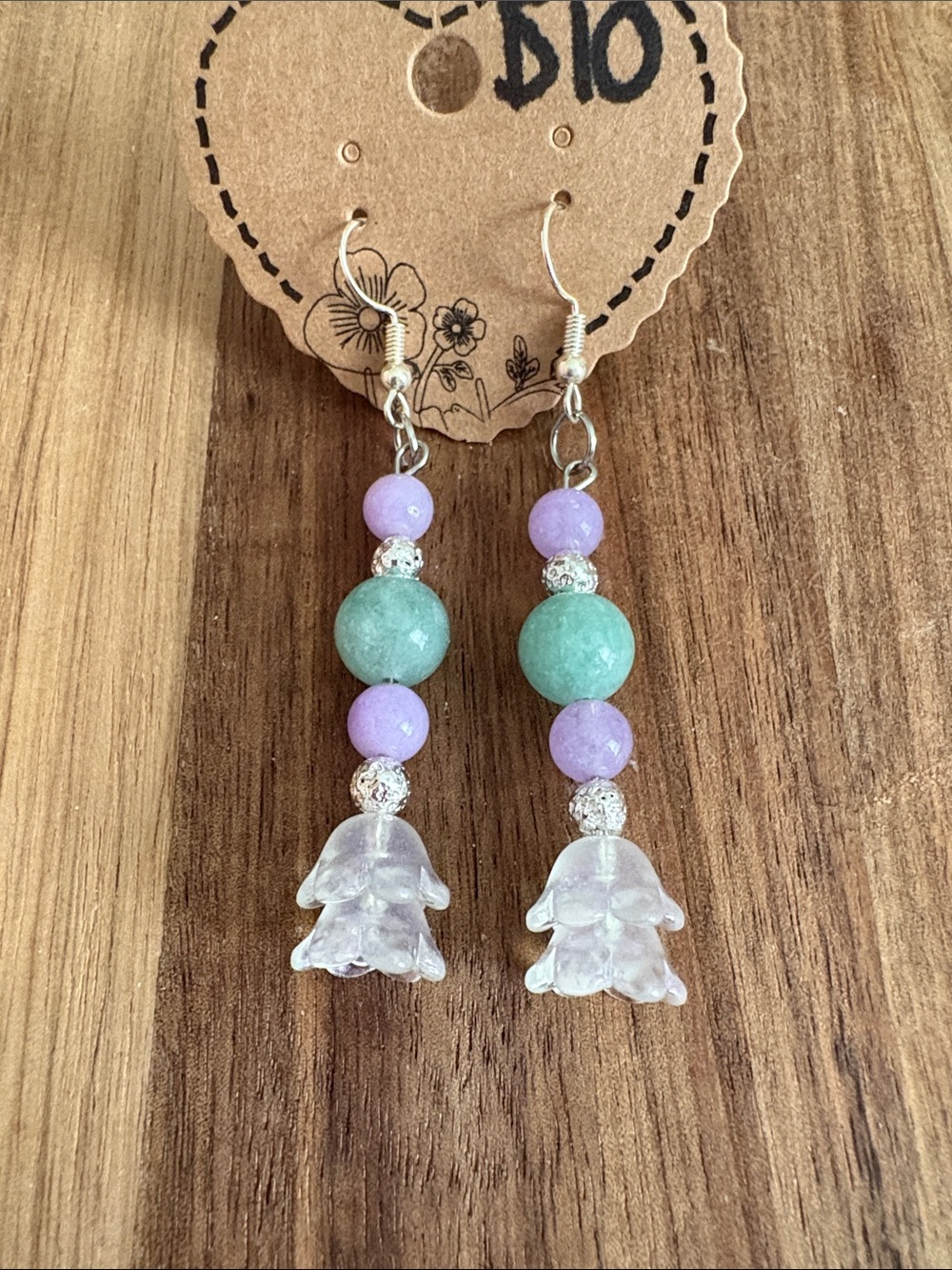Handmade Lavender & Mint Floral Drop Earrings- amazonite, dyed quartz, lava ston